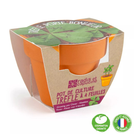 Mini Kit 6 cm Terre Cuite Trèfle 4 Feuilles - Radis et Capucine