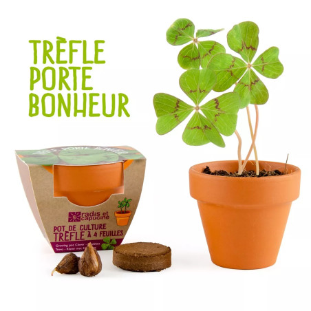 Mini Kit 6 cm Terre Cuite Trèfle 4 Feuilles - Radis et Capucine