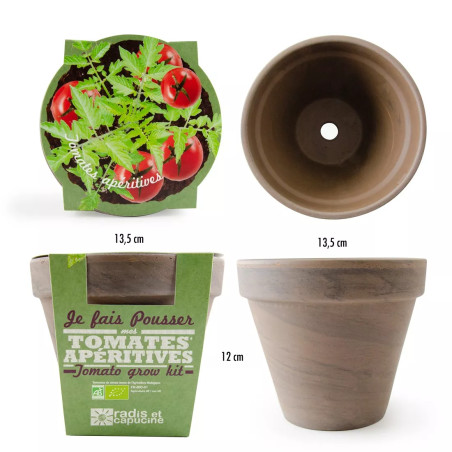 Pot Terre Cuite Basalte Tomate Cerise Bio - Radis et Capucine