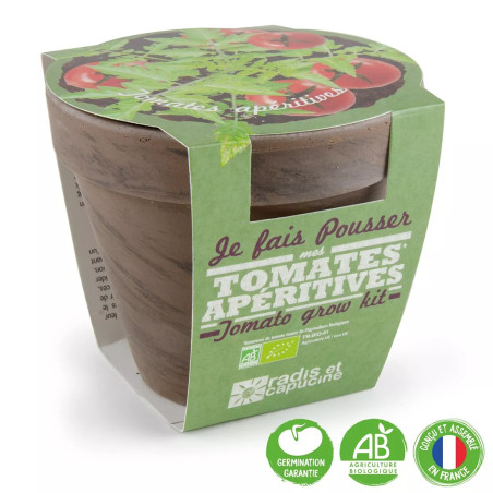 Pot Terre Cuite Basalte Tomate Cerise Bio - Radis et Capucine