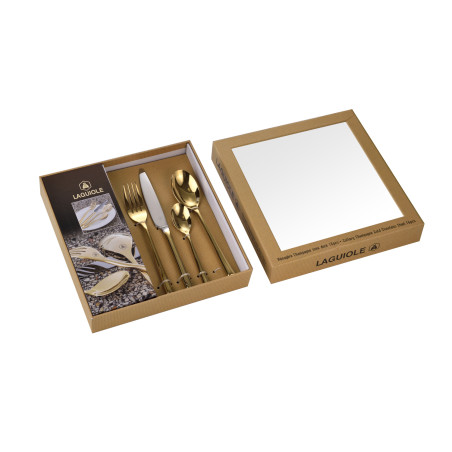 Ménagère Champagne en Acier Inoxydable Doré 16 Pièces - Laguiole
