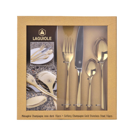 Ménagère Champagne en Acier Inoxydable Doré 16 Pièces - Laguiole