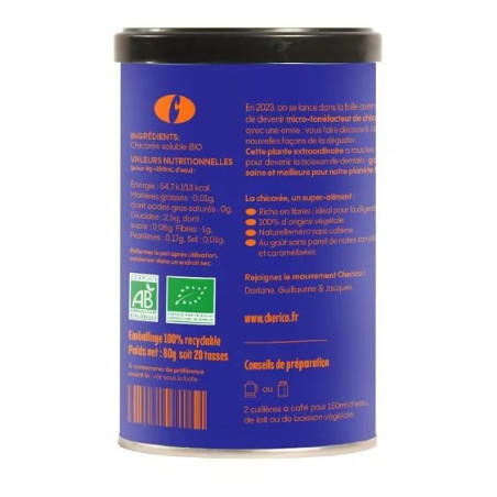 Chicorée Nature Bio Chicorée Instantanée Pot 80g - Cherico