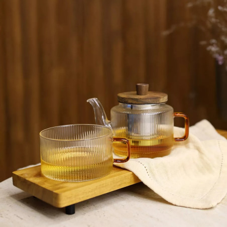 Théière KARL 400ml avec tasse 25cl en verre borosilicate et anse ambre - Ogo Living
