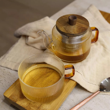 Théière KARL 400ml avec tasse 25cl en verre borosilicate et anse ambre - Ogo Living
