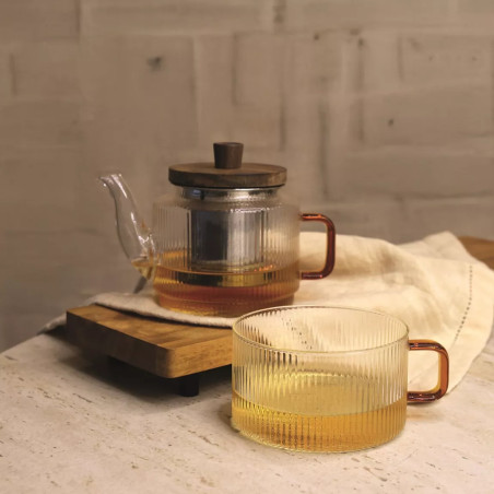 Théière KARL 400ml avec tasse 25cl en verre borosilicate et anse ambre - Ogo Living