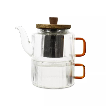 Théière KARL 400ml avec tasse 25cl en verre borosilicate et anse ambre - Ogo Living