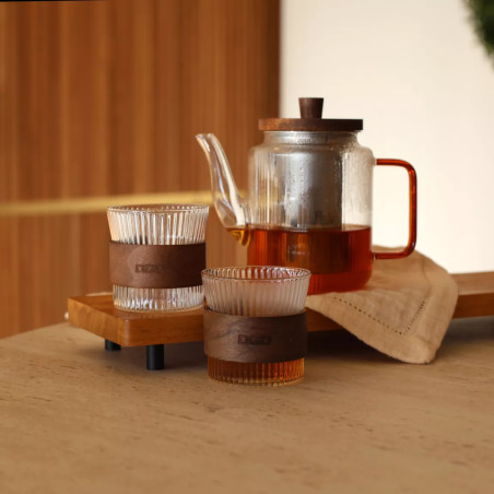 Théière KARL 550ml avec 2 tasses 15cl en verre borosilicate et anse ambre - Ogo Living