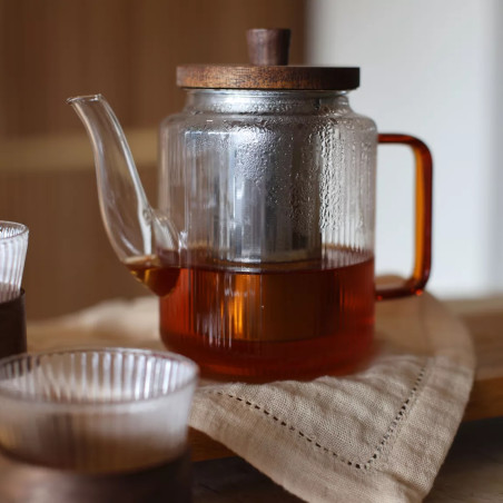 Théière KARL 550ml avec 2 tasses 15cl en verre borosilicate et anse ambre - Ogo Living