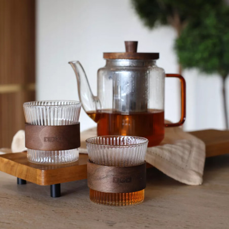 Théière KARL 550ml avec 2 tasses 15cl en verre borosilicate et anse ambre - Ogo Living