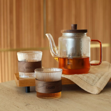 Théière KARL 550ml avec 2 tasses 15cl en verre borosilicate et anse ambre - Ogo Living