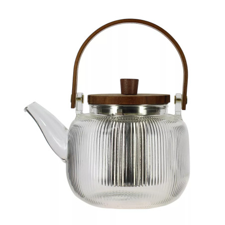 Théière MUGI 900ml en verre avec anse et couvercle en bois d'acacia - Ogo Living