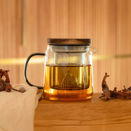 Théière LASKA 450ml en verre borosilicate avec anse et infuseur graphite - Ogo Living