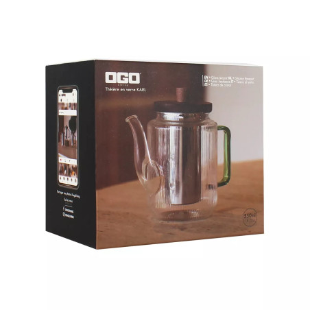 Théière Karl 550ml en verre borosilicate avec anse jade - Ogo Living