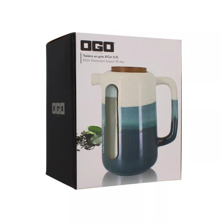Théière riga 1l en grès 2 couleurs assorties bleu et vert amande - Ogo Living