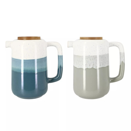 Théière riga 1l en grès 2 couleurs assorties bleu et vert amande - Ogo Living
