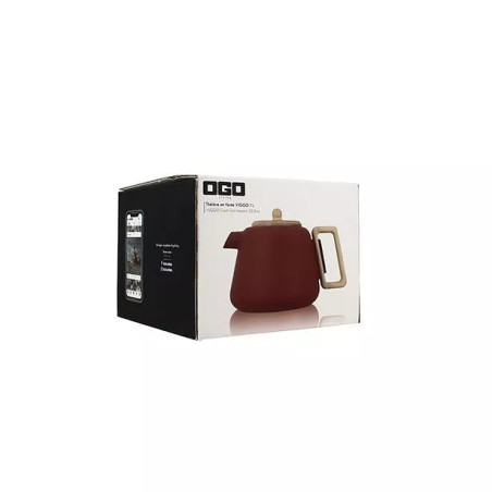 Théière viggo 1l paprika en fonte et bois compatible plaques de cuisson - Ogo Living