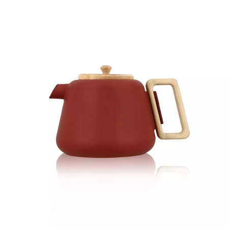 Théière viggo 1l paprika en fonte et bois compatible plaques de cuisson - Ogo Living