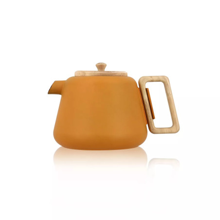 Théière viggo 1l jaune en fonte et bois compatible plaques de cuisson - Ogo Living