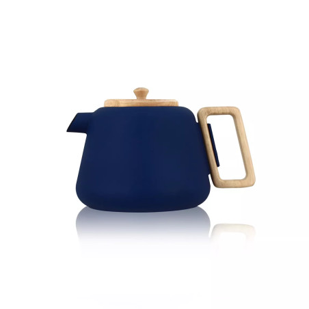 Théière viggo 1l bleu en fonte et bois compatible plaques de cuisson - Ogo Living