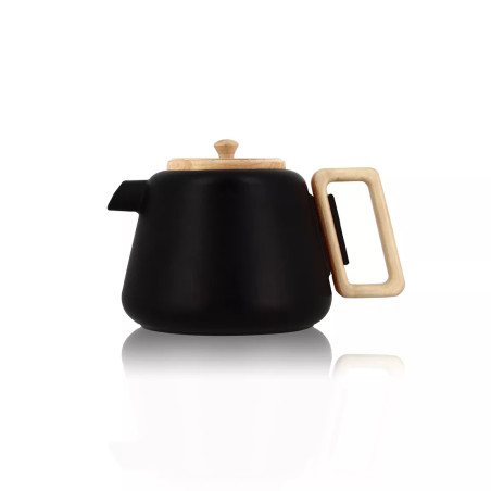 Théière viggo 1l noir en fonte et bois compatible plaques de cuisson - Ogo Living