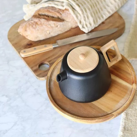 Théière viggo 1l noir en fonte et bois compatible plaques de cuisson - Ogo Living