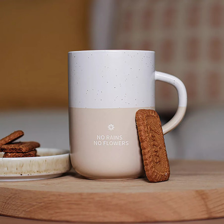 Mug No Rains No Flowers 580ml En Grès Blanc Et Beige - Ogo Living