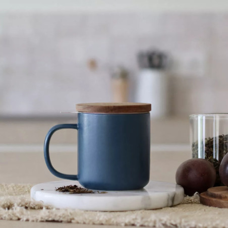 Tisanière Juliet 300ml en grès bleu et bois d'acacia - Ogo Living