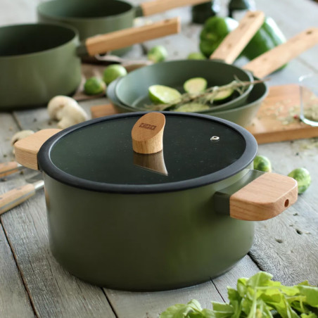 Faitout ector 24cm en aluminium kaki avec manche en bois - Ogo Living