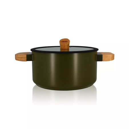 Faitout ector 24cm en aluminium kaki avec manche en bois - Ogo Living