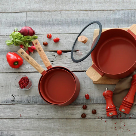 Faitout ector 24cm en aluminium paprika avec manche en bois - Ogo Living