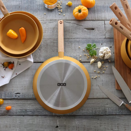 Poêle ector 28cm en aluminium revêtement céramique jaune - Ogo Living