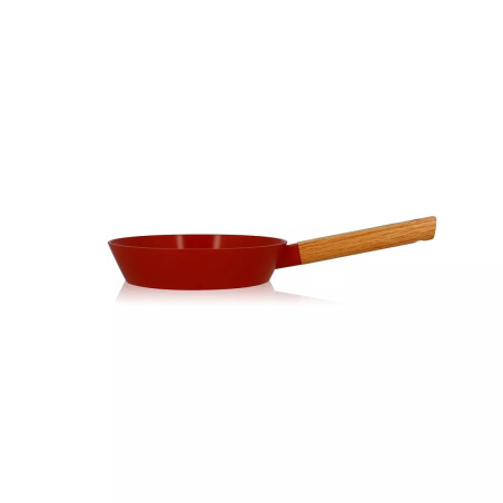 Poêle ector 28cm en aluminium paprika avec manche en bois - Ogo Living