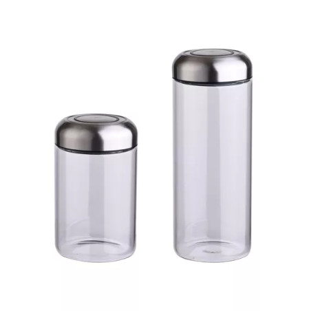 Set de 2 bocaux de rangement en verre et acier inoxydable - Laguiole