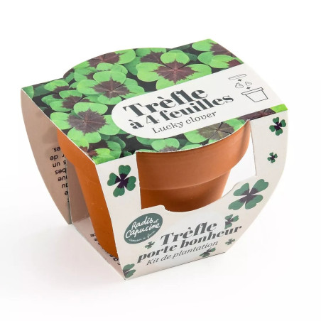 Mini Kit 6 cm Terre Cuite Trèfle 4 Feuilles - Radis et Capucine
