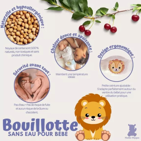 Bouillotte Lion Bébé Anti Colique Hypoallergénique et Lavable - HELLO HIPPO