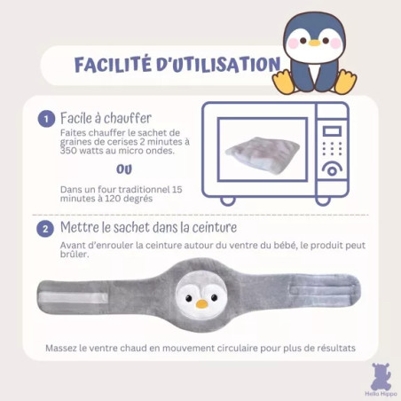 Bouillotte Pingouin Bébé Anti Colique Hypoallergénique et Lavable - HELLO HIPPO