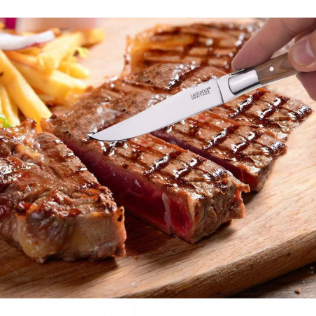 Coffret 6 Couteaux à steak Manche en bois pakka 3 teintes assorties - Laguiole