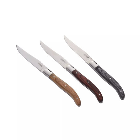 Coffret 6 Couteaux à steak Manche en bois pakka 3 teintes assorties - Laguiole