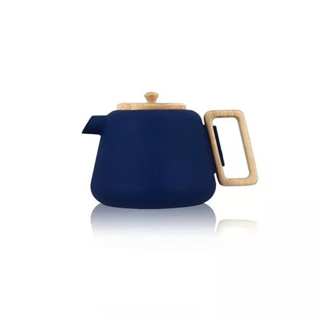 Théière viggo 500ml bleu en fonte et bois compatible plaques de cuisson - Ogo Living