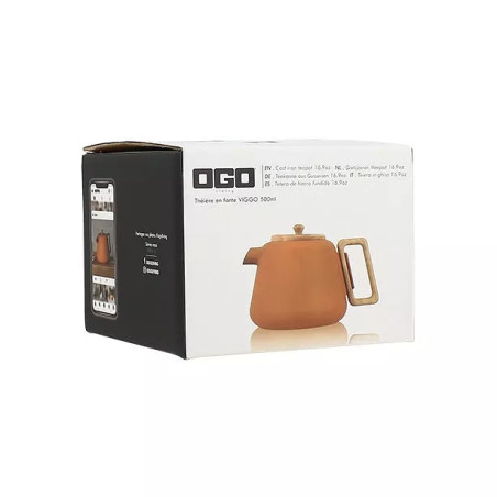 Théière viggo 500ml jaune en fonte et bois compatible plaques de cuisson - Ogo Living