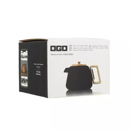 Théière viggo 500ml noir en fonte et bois compatible plaques de cuisson - Ogo Living