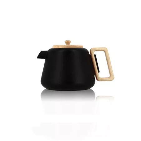 Théière viggo 500ml noir en fonte et bois compatible plaques de cuisson - Ogo Living