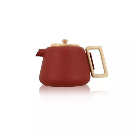 Théière viggo 500ml paprika en fonte et bois compatible plaques de cuisson - Ogo Living