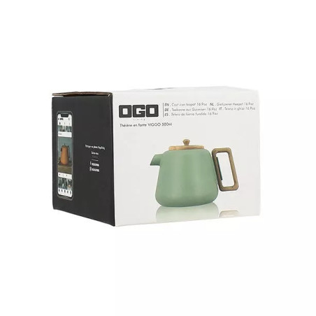 Théière viggo 500ml amande en fonte et bois compatible plaques de cuisson - Ogo Living