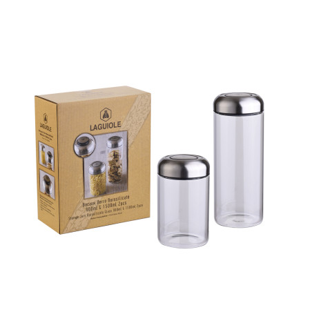 Set de 2 bocaux de rangement en verre et acier inoxydable - Laguiole