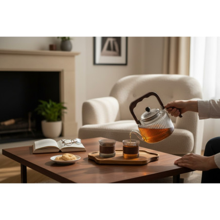 Set à thé - Théière, Plateau et 2 tasses en verres - Laguiole