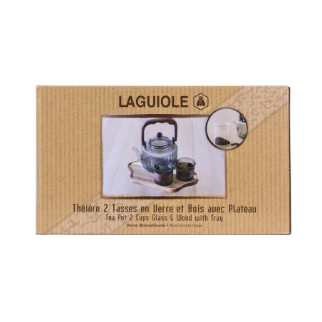 Set à thé - Théière, Plateau et 2 tasses en verres - Laguiole